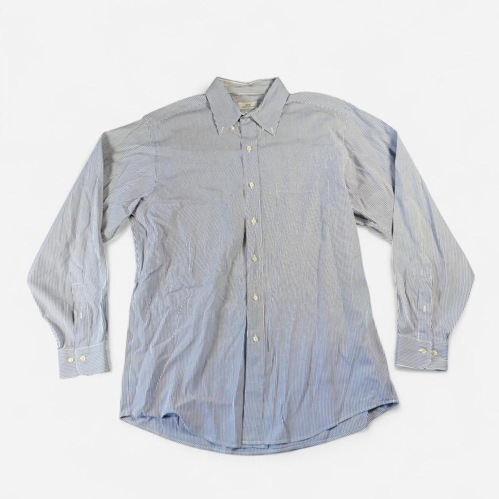 Brooks Brothers 346 White/Blue Striped Long Sleeve Button Up Shirt Size L